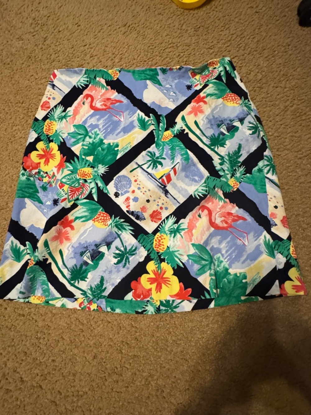 Talbots Tropical Flamingo Print Mini Skirt - Blue, Green, Pink, Yellow
